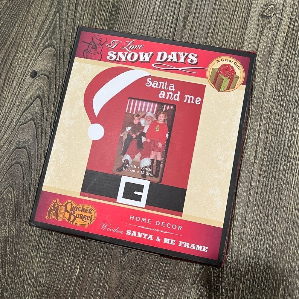 NEW Cracker Barrel I Love Snow Days Santa & Me Wooden Photo Frame Red 4''x6''
